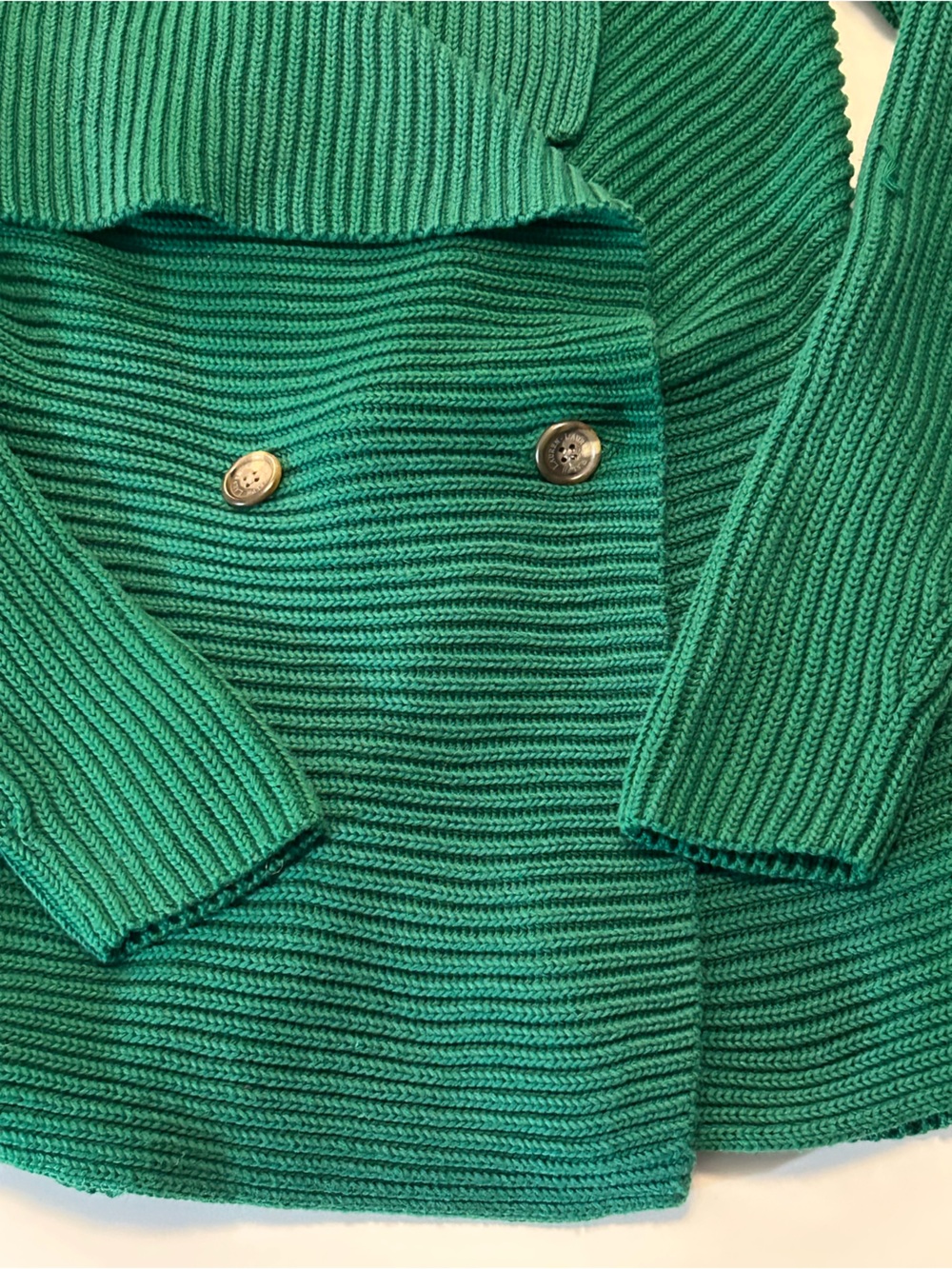 Lauren Ralph Lauren Green Ribbed Shawl-Collar Cardigan Double Breasted SZ L EUC - Picture 5 of 13